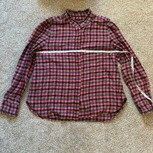 Ann Taylor Super Soft Pink Gingham Ruffle Long Sleeve Button Up Top with Ruffles